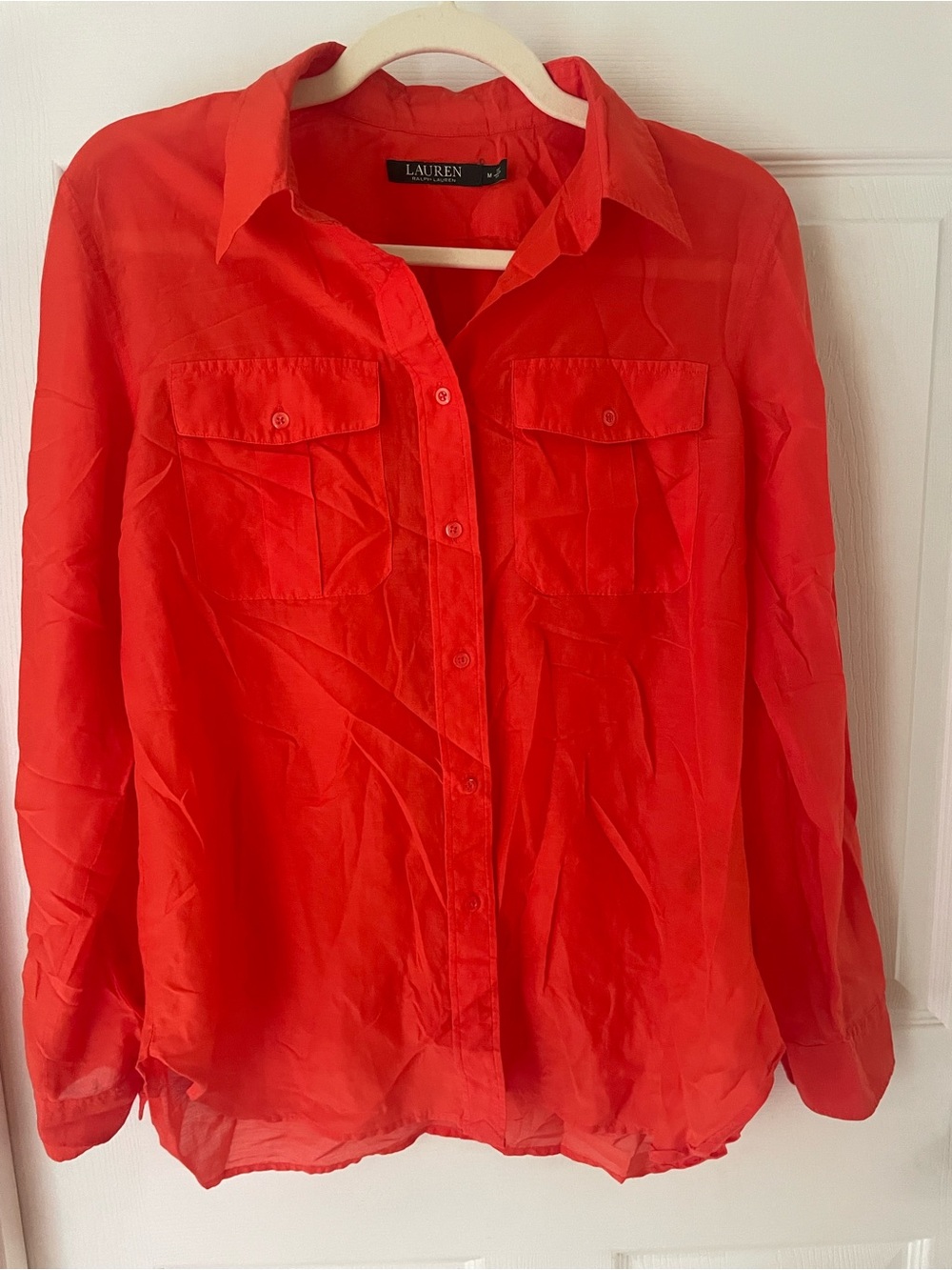 Ralph Lauren Poppy Red Cotton/Silk Button-Up Shirt